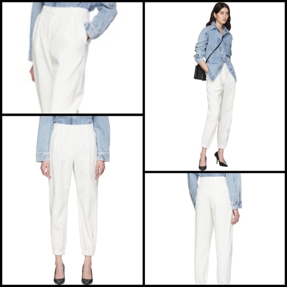 Alexander Wang Logo Print Ivory Corduroy Barrel Pleated Jogger Style Pants 6 - Picture 1 of 16
